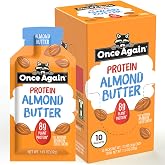 Once Again High Protein Almond Butter Packets - 8g Plant Based Protein - Individual Nut Butter Packets for Gym, Travel, Lunches - Vegan, Non-GMO, Gluten Free - 1.13 Ounce Packs, 10 Count
