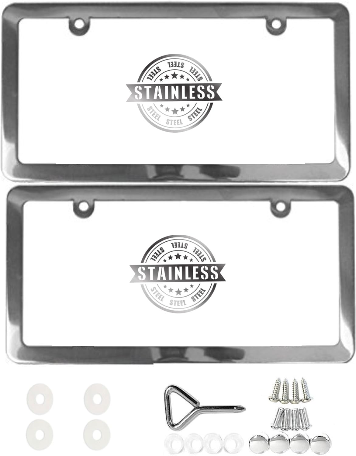 APSG License Plate Frame | Stainless Steel | Premium Slim Style | (2 Holes, Polished Mirror Finish) Set: Front + Rear