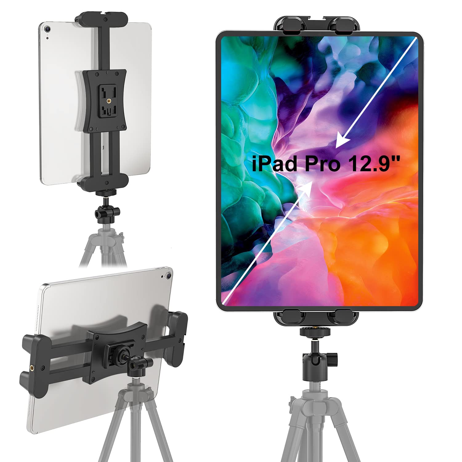 Cenawin iPad Pro Tripod Mount with Ball Head for Selfie Stick Rod Camera Monopod, Holder for 4.7-12.9" Tablets & Phones