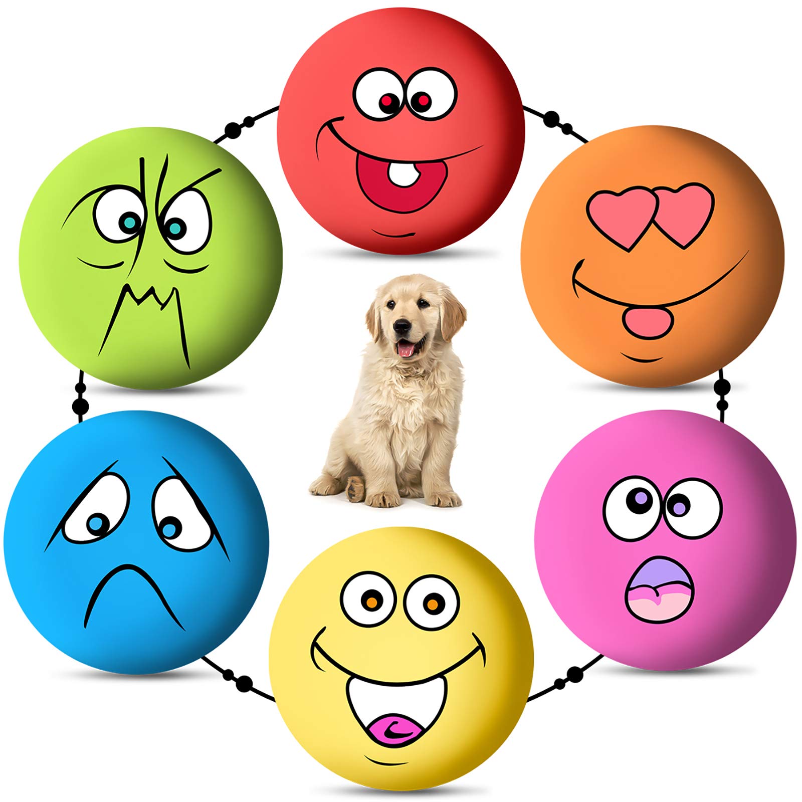 FAMKIT 6Pcs/ Set Smile Face Dog Squeaky Toys Soft Latex Squeak Balls, Dog Chewing Squeaky Ball Toys Non- Toxic Chew Toy with Squeaker Soft Rubber Interactive Fetch