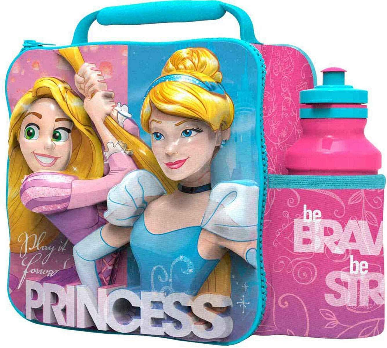 Boyz Toys Disney Princess 3D Thermal Lunch Bag for Kids at School with Sports Bottle - Insulated Snack Bag for Children with Drinks Bottle - Reusable Tote Cooler Lunch Box