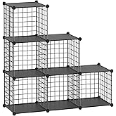 HUBSON Wire Cube Storage Organizer, Book/Toy/Craft/Potted Plants and petCloset Organizers and Storage Shelves?6-Cube Freely Combinable Metal Grids Storage Shelf,Black Plus Iron