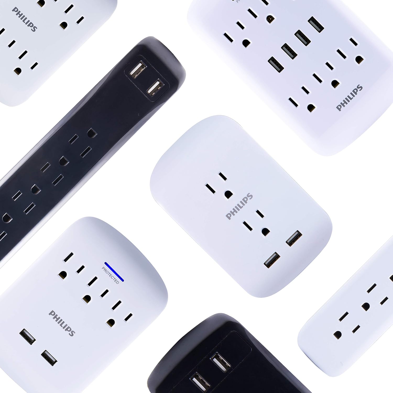 Philips 6-Outlet Surge Protector Tap, 900 Joules, Space Saving Design, 3-Prong, Protection Indicator LED Light, Gray & White, SPP3461WA/37: Electronics