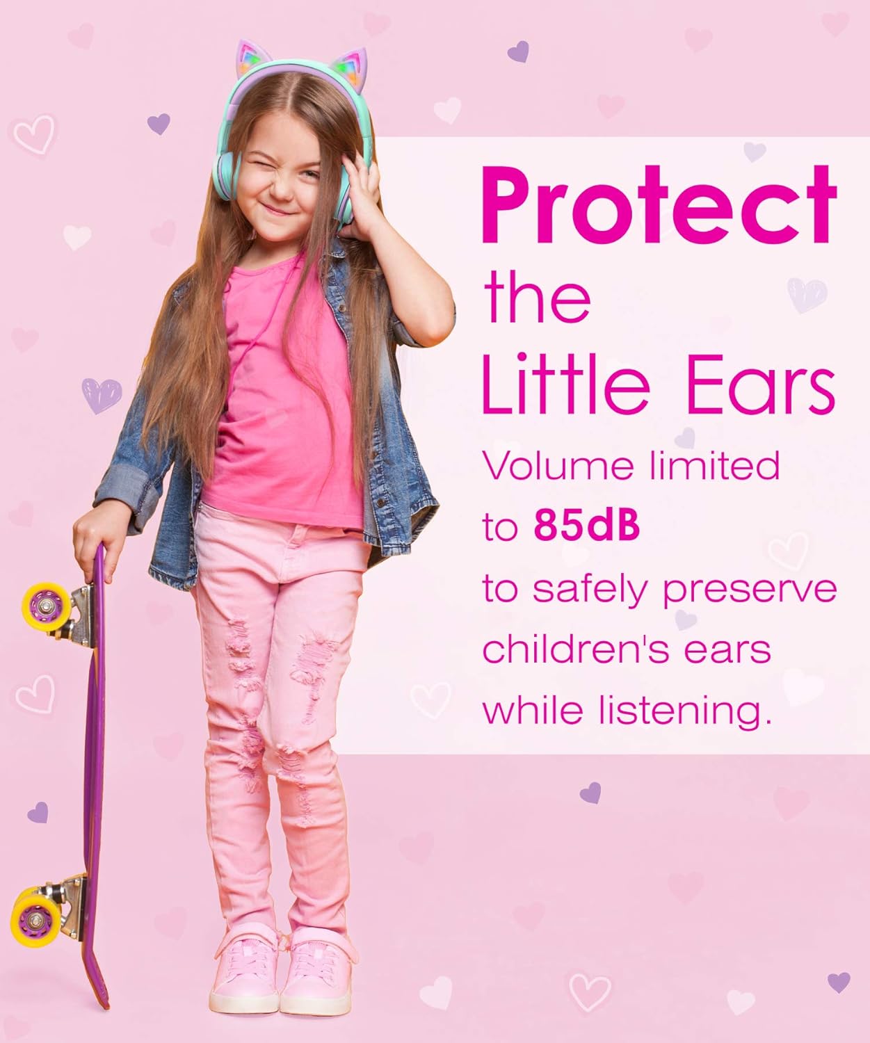 FosPower Kids Headphones with LED Cat Ears (85dB Safe Volume Limit) - Image 5