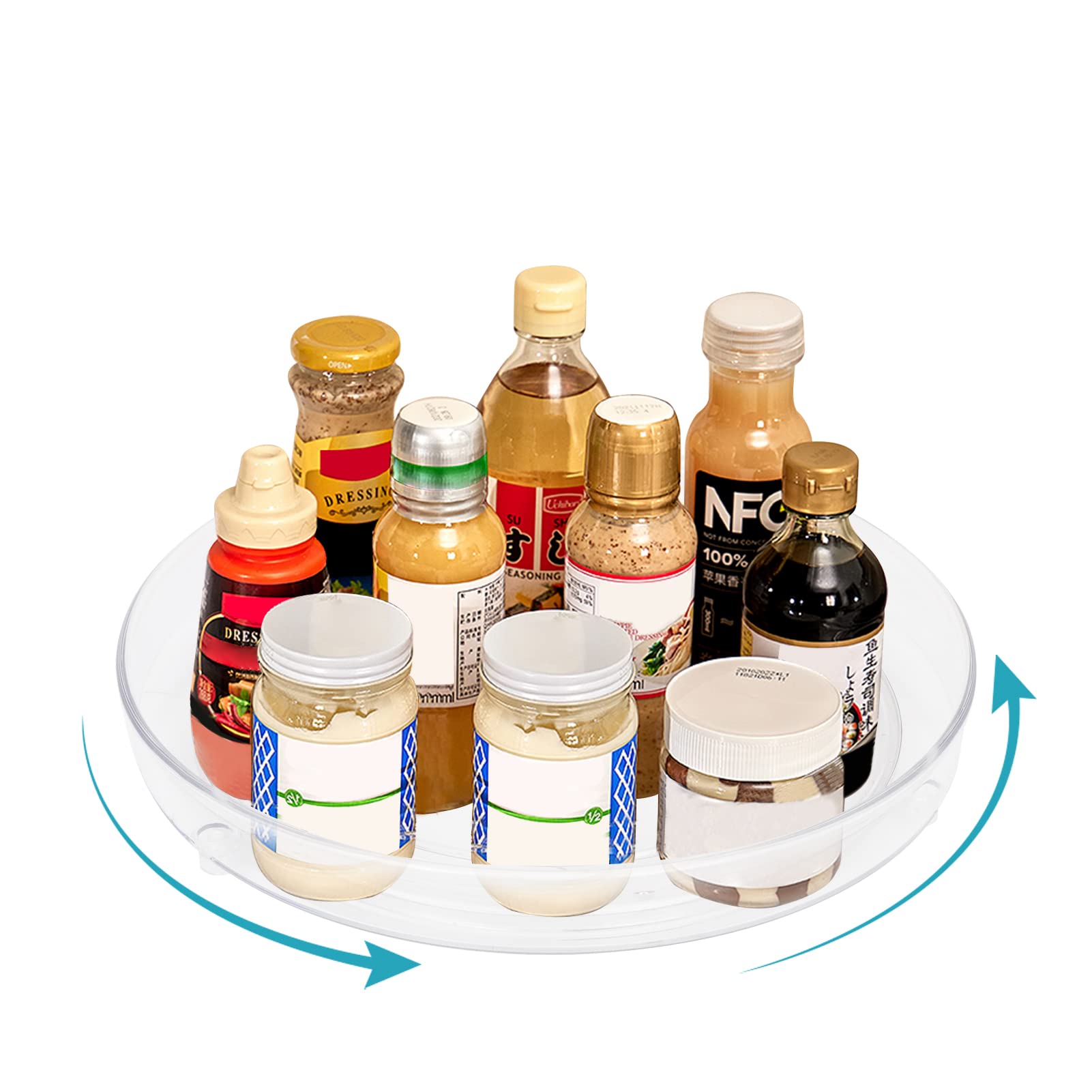 WWW Lazy Susan Turntable Spice Rack, Rotating Lazy Susan Fridge Organiser Holder for Kitchen and Pantry Plastic Cupboard Organiser Storage Rack for Spice Jars, Snacks, Drinks, Make up