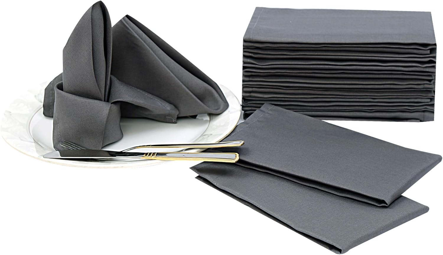 Ruvanti Cloth Napkins 12 Pack (19"x19") Cotton Enriched Coffee Grey/Gray Linen Napkins, Soft & Comfortable Fabric Napkins - Reusable Dinner Table Napkins for Weddings, Cocktail Parties & Home Use.: Home & Kitchen