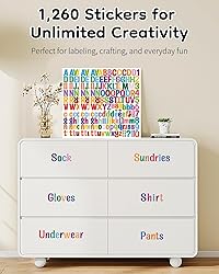 Uniclife 10 Sheets Letter Stickers, 1260 Pcs