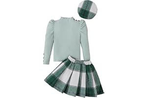 SAEABY Little Girls Clothes Winter Fall Outfit Casual Long Sleeve Dress Ruffle Shirt Girl Plaid Skirt Set Cute Dresses for Kids
