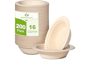 Greensight 16oz Paper Bowls - 200 Pack Disposable, Heavy Duty, Compostable & Biodegradable, Microwavable for Hot Soup, Salad, Ice Cream