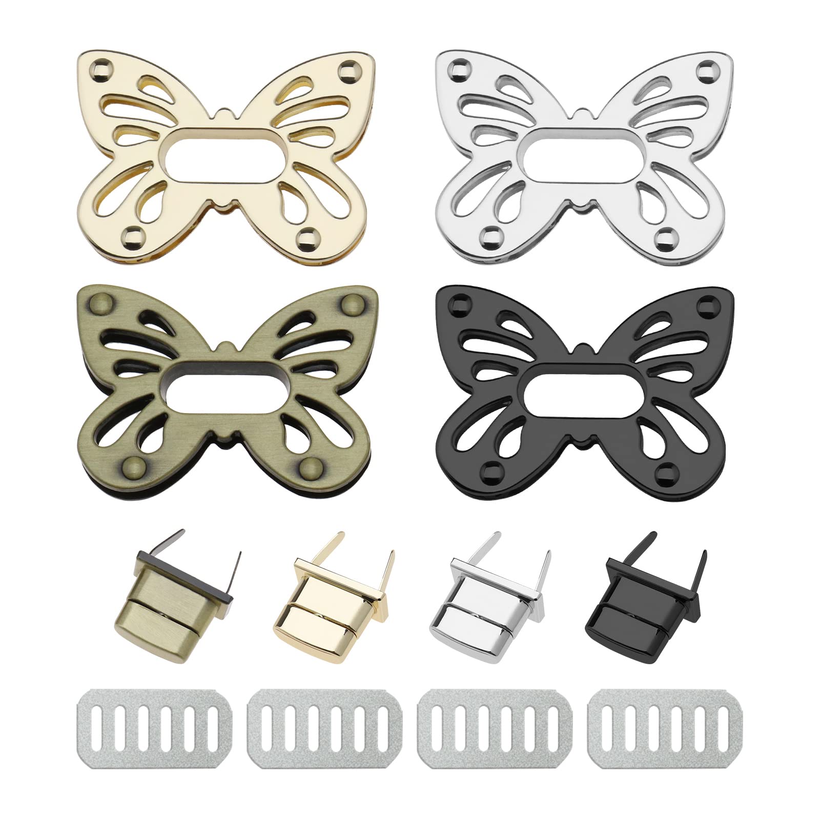 Be In Your Mind 4PCS Handbag Clasps Clutch Bag Closures Purse Buckle Butterfly Shape Metal Turn Lock Clasp Hardware for DIY Making Crossbody Women Bag 4 Assorted Colors