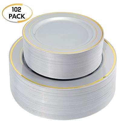 102 PCS Gold Rimmed Plastic Plates, Disposable Nigeria Ubuy