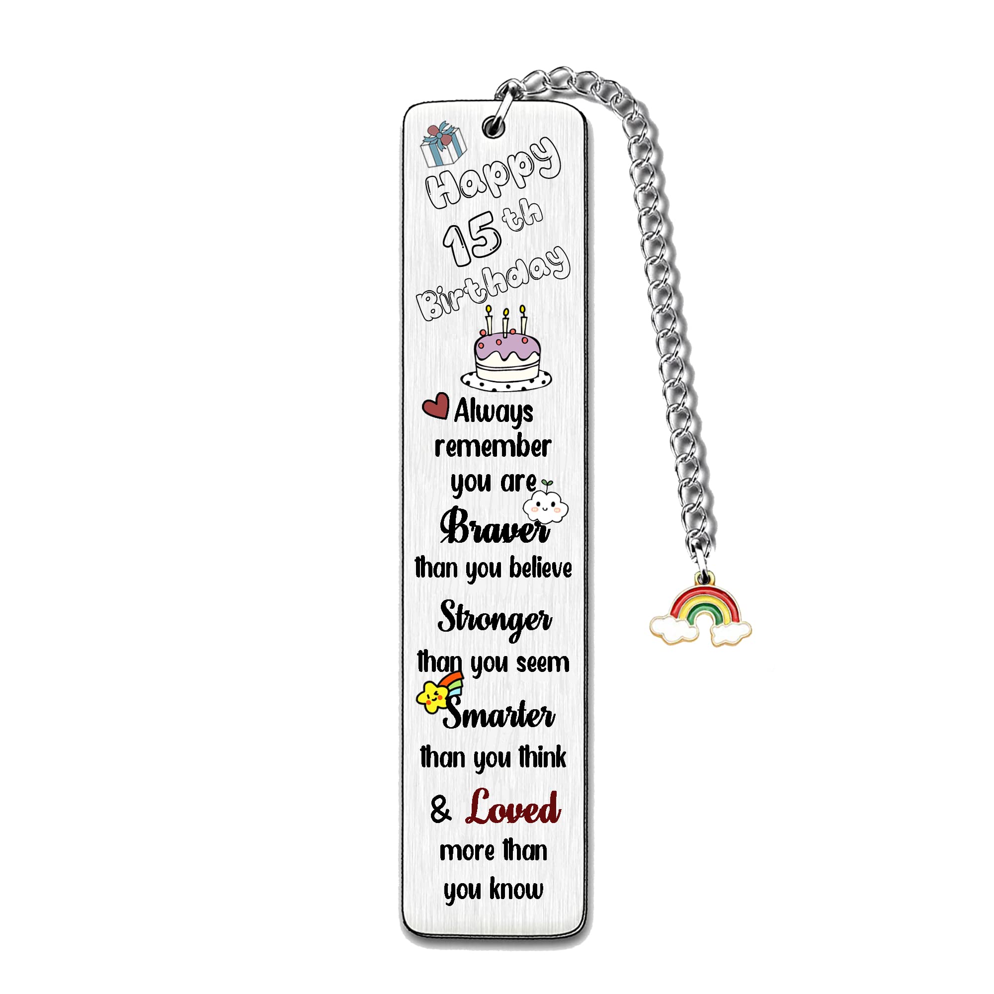 Bookmarks Birthday Gifts Inspirational Son Daughter Encouragement Happy 15th Birthday Present Personalized Book Lover Birth Day Rainbow Keepsakes for Brother Sister Friends Niece Nephew Bestie (15th)