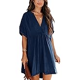 Minclouse Women's Babydoll Short Sleeve Tunic Dress V Neck Cute Casual Loose Dresses