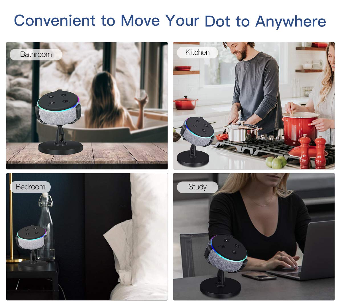 CaseBuy Echo Dot 3rd Gen Stand, Table Holder 3rd Generation, 360 Degrees Rotated/Elastic Material/Rubber Protection Stand Bracket Mount, Increase Reception Perfectly Fit Echo 3rd Gen Accessories