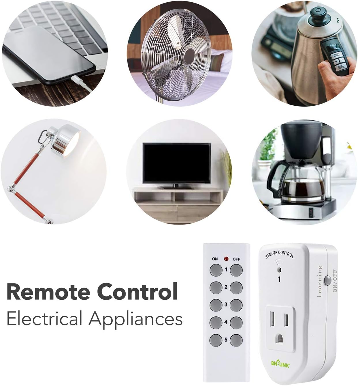 BN-LINK ES1513-5-2 Wireless Remote Control Outlet with Extra Long Range (5 Pack) - - 