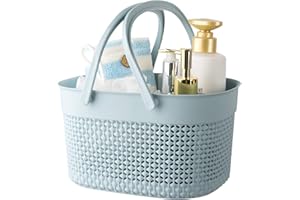 rejomiik Portable Shower Caddy Basket, Plastic Organizer Storage Tote with Handles Toiletry Bag Bin Box for Bathroom, College Dorm Room Essentials, Kitchen, Camp, Gym, Blue