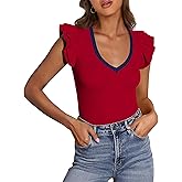 PRETTYGARDEN Womens V Neck Summer Tops Ruffle Sleeveless Slim Fit T Shirts Going Out Casual Blouses 2026