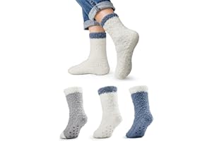 Century Star 3 Pairs Kids Fuzzy Socks Girls Grip Slipper Socks Fluffy Warm Sock Non-Slip Toddler Boy Winter Sock