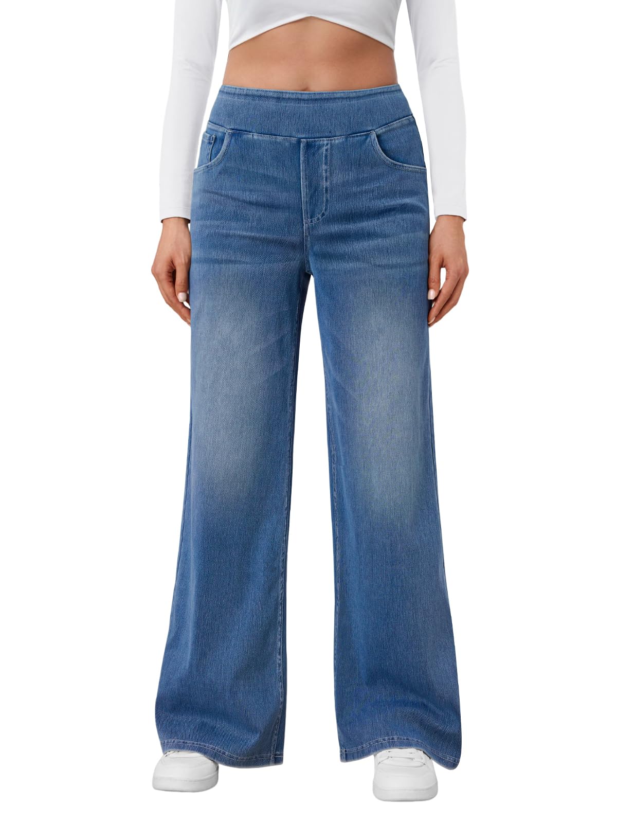 Photo 1 of Trendy Queen Jeans for Women Wide Leg High Waisted Stretchy Straight Baggy Jeans Fashion Denim Fall Pants 2025 Blue L