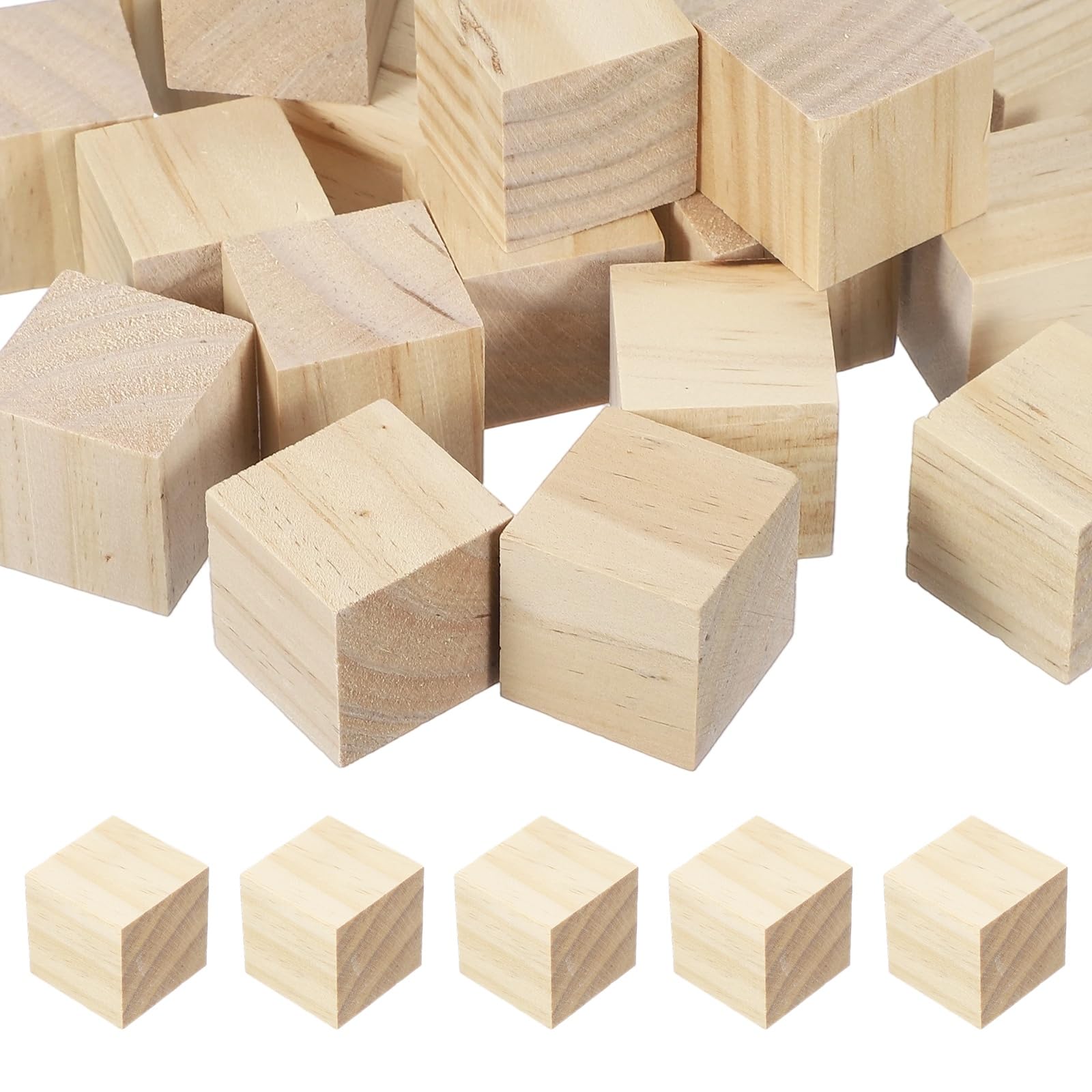 sourcing map 20Pcs Unfinished Wooden Cubes, 25mm / 0.98in Wood Square Blocks, Plain Wooden Blocks for Paint DIY Crafts Puzzle Making Art Projects Party Decoration, Wood Color