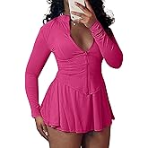 Adogirl Womens Sexy Flared Tennis Skirt Sets Slim Zip Up Jacket 2 Piece Outfits Athletic Matching Mini Dress with Shorts