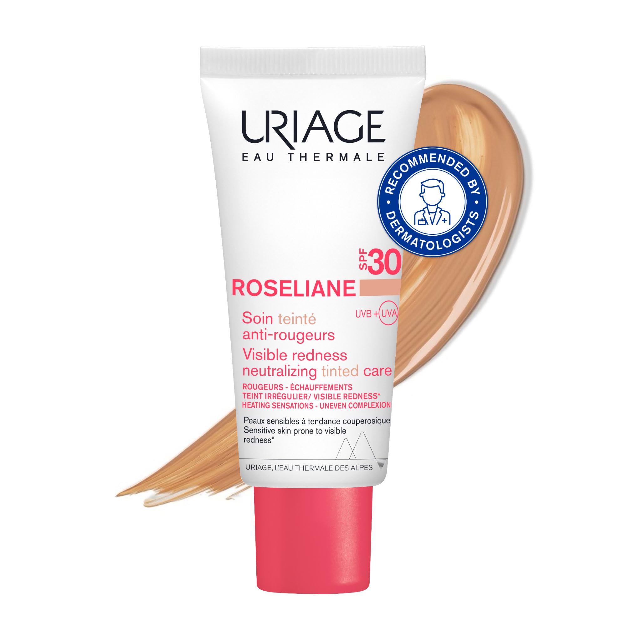 Uriage Roséliane CC Cream SPF30 (Medium Tint) 40ml - Sensitive Skin Prone to Redness - Covers Redness, Unifies, Hydrates - Long-lasting Soothing Action & Sun Protection - Non-comedogenic