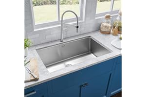 OXWISER Kitchen Sinks 32x18 Inch Undermount Kitchen Sink Stainless Steel Sink 16 Gauge Single Bowl Set (5 Item Bundle: Sink, Bottom Grid, Drain Assembly, Drain Cap, Towel)