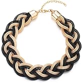 Statement Necklace, Braided Hollow Cable Large Bib Choker Collar, Dress Prom