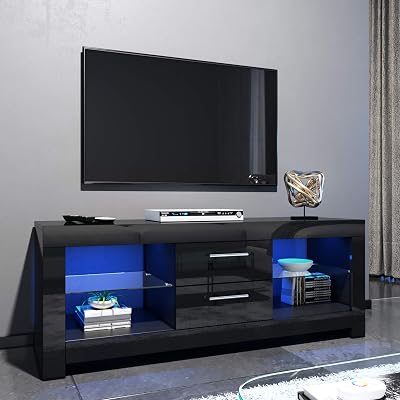ELEGANT 1300mm LED TV Stand Gloss Black Storage for 32-55 Inch TVs