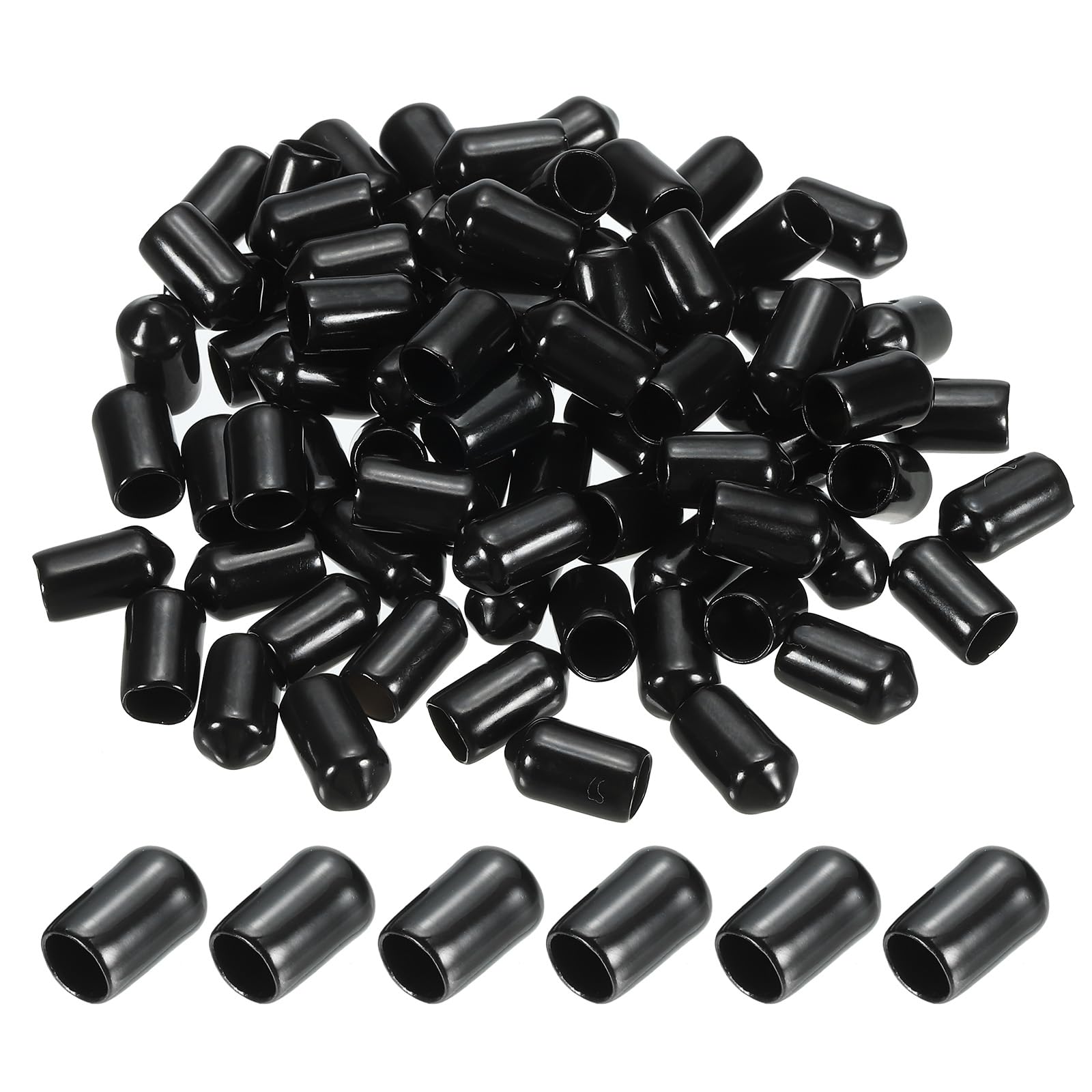 PATIKIL 7MM Vinyl Rubber End Caps, 120 Pack Flexible Bolt Screw Covers Caps Round Thread Protector Caps for Metal Tubing Rod Bolts, Black