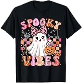 Groovy Spooky Vibes Cute Boo Ghost Halloween Costumes Girls T-Shirt