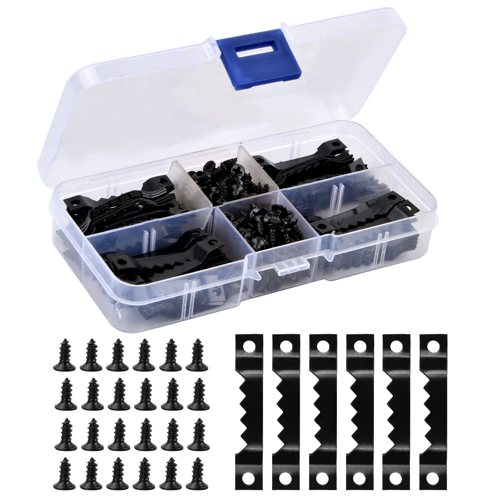 300pcs Picture Hanging Kit, Picture Hooks for Hard Walls, Picture Frame Fixings, Kits Come with Sawtooth Hangers and Screws, Fit for Fixing Photo Frames Signs Wall Clocks Painting Craft, with Box