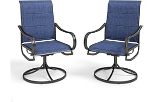 MFSTUDIO Outdoor Swivel Patio Dining Chairs Set of 2, High Back Padded Textilene Patio Chairs for Balcony, Backyad, Deck, Garden (Padded Navy Fabric,Black Frame)