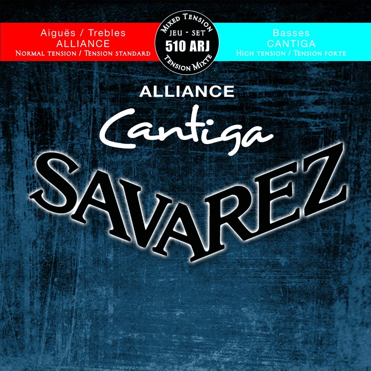 Savarez Strings for Classical Guitar Alliance Cantiga Set, Mixed Tension, blue-red, Treble Normal, Bass High, 510ARJ