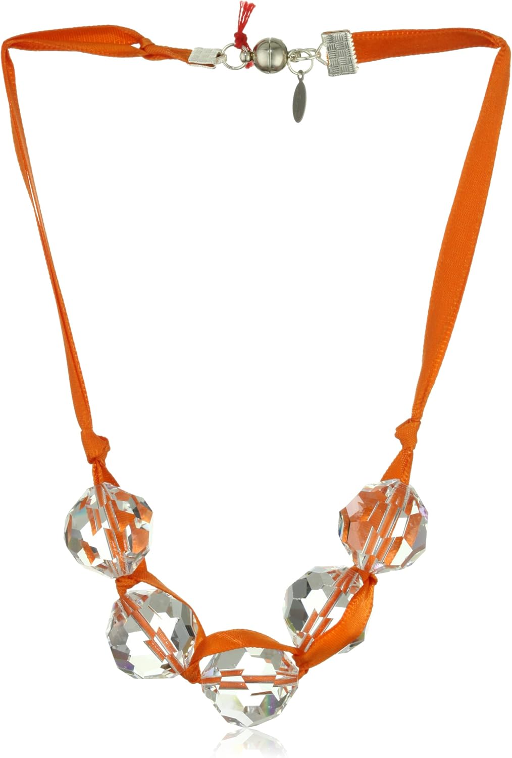 Lead Jewelry "Neon" Lead Crystal and Ribbon Orange Necklace