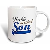 3dRose (mug_151320_5) Worlds Greatest Son - Best son in the world - blue text on white in sporty font for your little boy - Two Tone Red Mug, 11oz