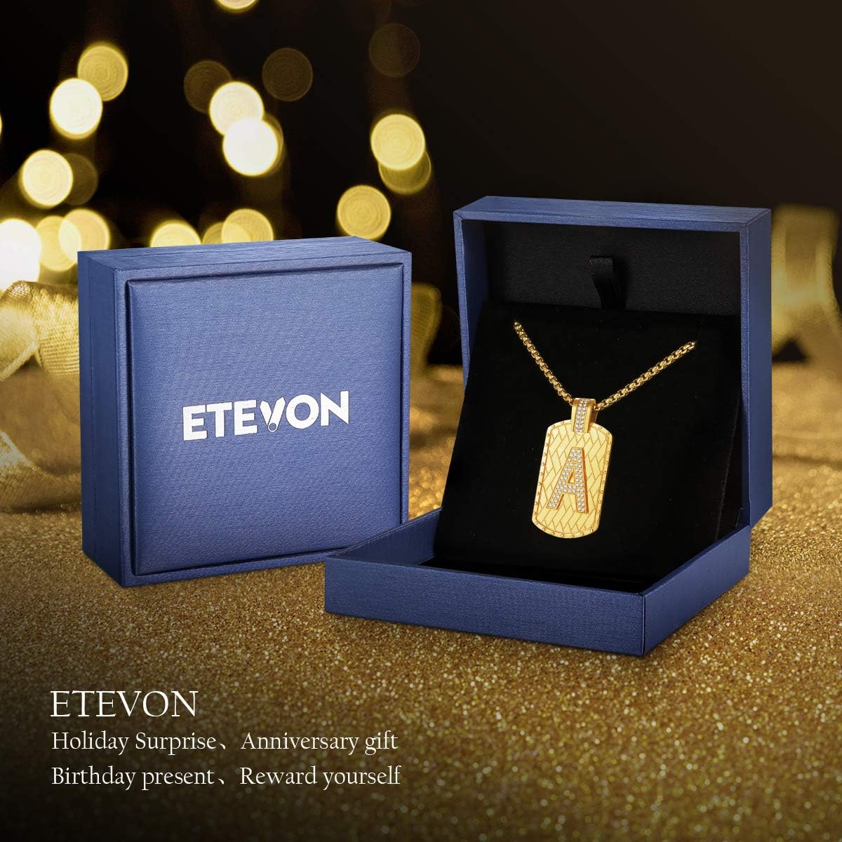 ETEVON Gold Initial Necklace for Men A-Z Letter Pendant Chain Capital Personalized Necklaces Fathers Day Graduation Gift for Him Birthday Jewelry for Boyfriend Husband Dad Son | 