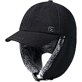 GADIEMKENSD Unisex Winter Wool Baseball Cap with Faux Fur Lined Ear Flaps, Trapper Hat with Reflective Line