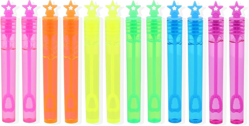 Henbrandt 12 Neon Star Bubble Tubes with Wand for Kids Parties
