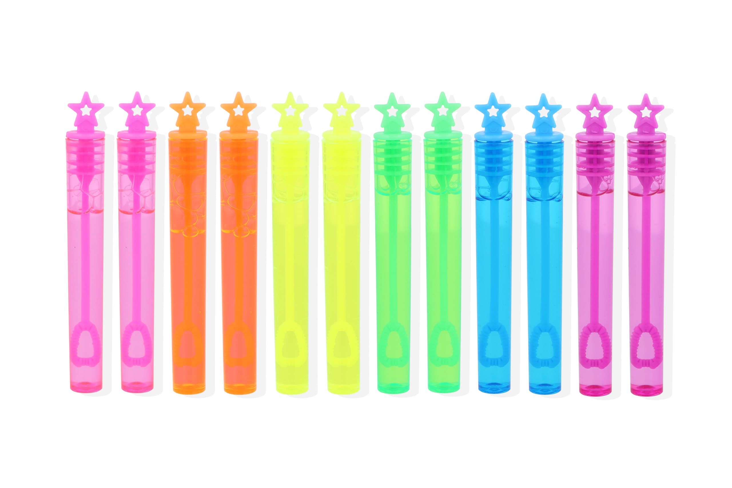 Henbrandt 3 x Neon Star Bubble Tubes with Wand (Pack of 12) Children's 4ml Bubbles Loot Bag Fillers Summer Games for Boys and Girls Kids Party Bags