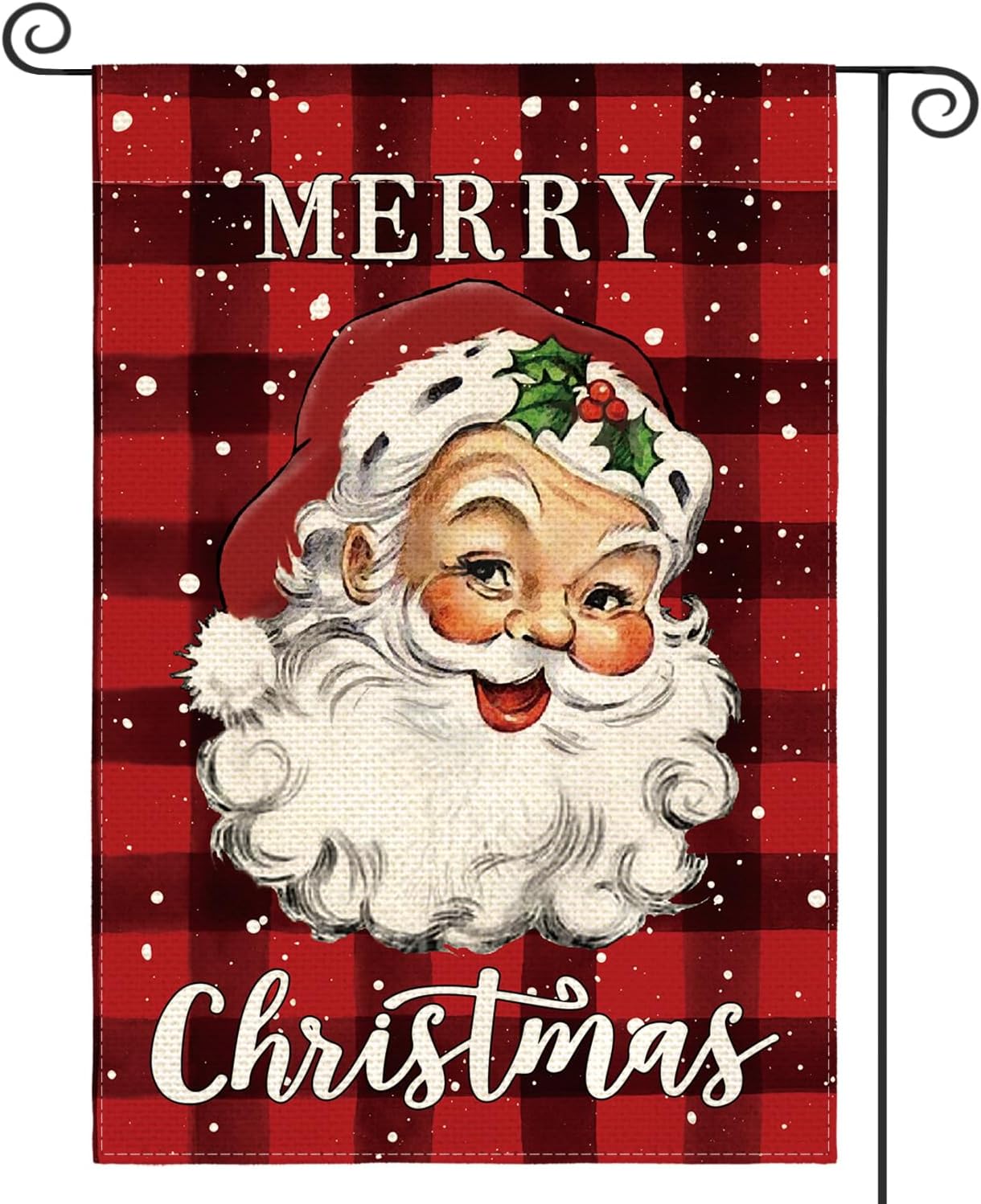 Flags - AVOIN colorlife Merry Christmas Santa Claus Garden Flag 12 x 18 Inch Double Sided, Watercolor Buffalo Plaid Winter Holiday Yard Outdoor Decorative Flag