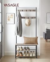 VASAGLE 3 in 1 Coat Stand with Shoe Rack Bench Steel Frame 70 cm High view 2