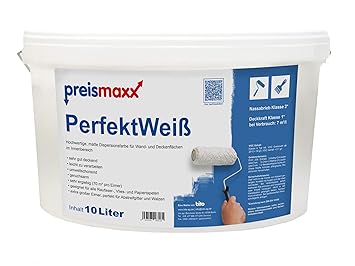 PerfektWeiß, hochwertige Wandfarbe, Deckkraftklasse 1, Innenfarbe, weiß, matt, 10 Liter, Nassabriebklasse 2