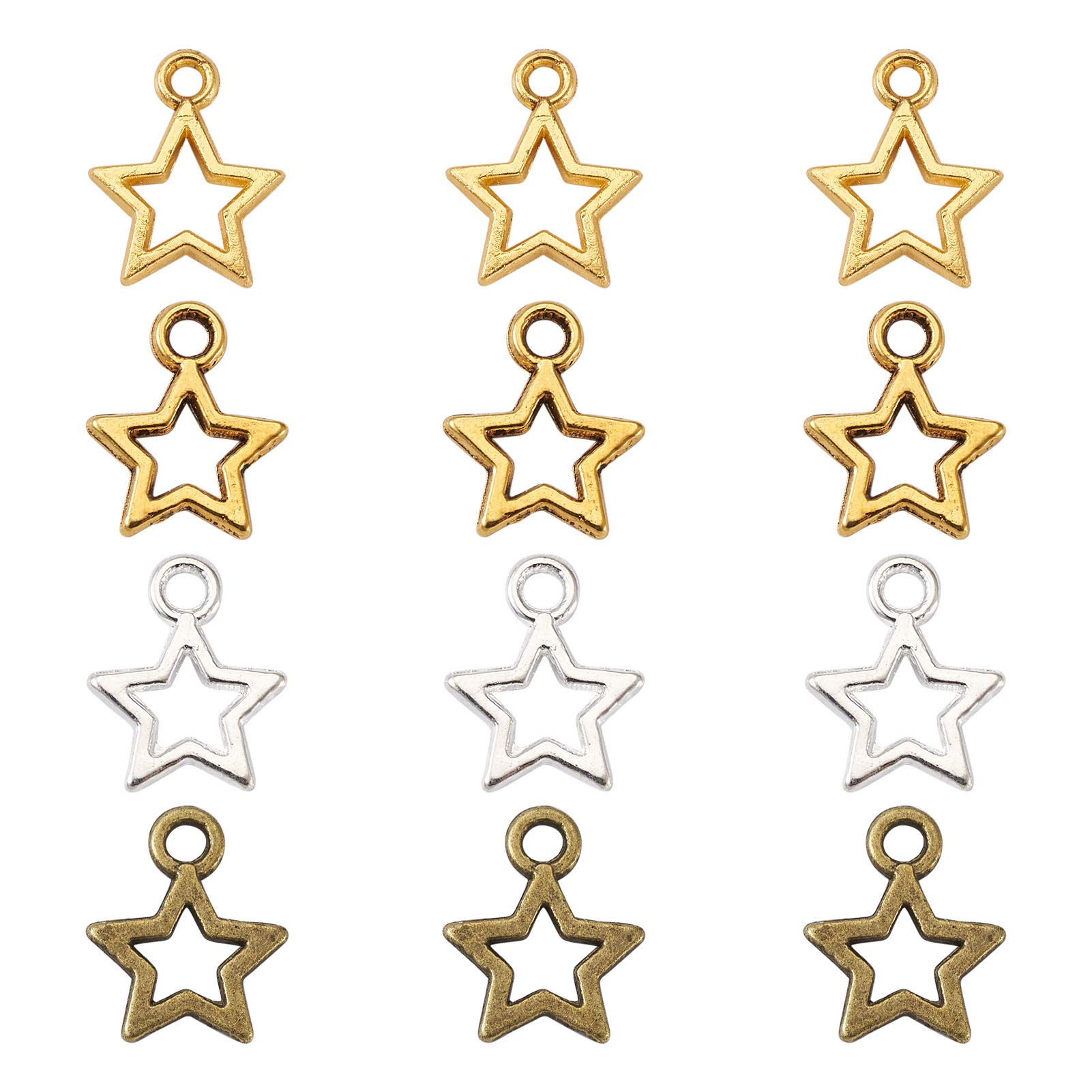 Cheriswelry 400pcs Tibetan Star Charms Pendants Mini Celestial Twinkle Star Pentagram Dangle Beads for Jewellery Bracelet Crafts Making, 4 Colors