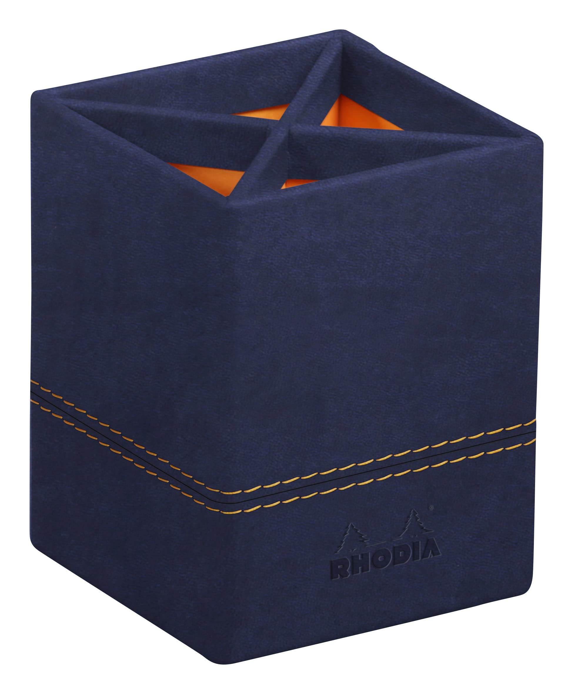RHODIA 194534C - Midnight Blue Pencil Holder - 8x8x11 cm - Orange Saddle Stitching - Faux Leather Exterior - Home Office Collection Rhodiarama - Office Organization & Design Storage — image 1