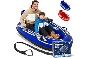 Raxurt Heavy Duty Snow Sled with Premium Canvas Cover, 2 Person Inflatable Snow Tube with Backrest & Bottom Anti-Skid Strips, Snow Sleds for Kids and Adults, Winter Outdoor Toys for Boys Girls Family
