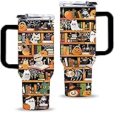 Uibunoo Book Lovers Gifts, 40 Oz Cute Ghost Skull Pumpkin Bookish Book Tumbler with Handle, Christmas Gifts for Daughter Girlfriend, Books Insulated Travel Mug Cup for Reader Bookworm Librarian, 1 PCS