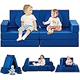 TUKAILAi 10PCS Modular Kids Play Couch, Convertible Child Sectional Sofa, Imaginative Furniture Play Set for Creative Kids, Toddler, Teen Nugget Couch for Boys and Girls(Blue)