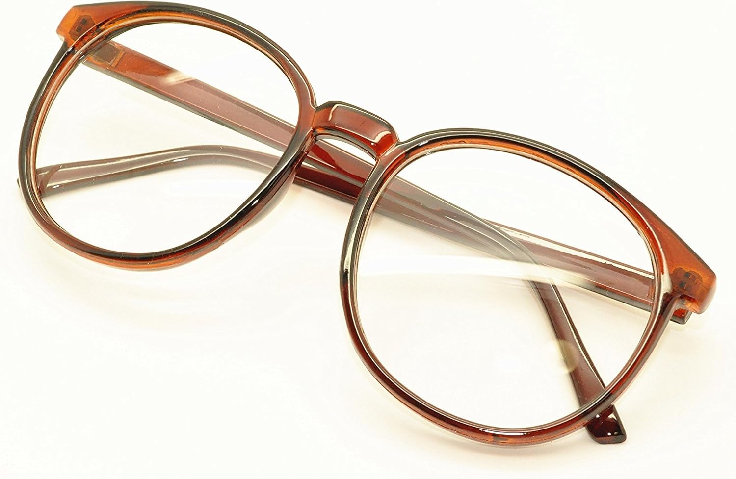 FancyG Retro Vintage Inspired Classic Nerd Round Clear Lens Glasses Eyewear - Brown: Clothing