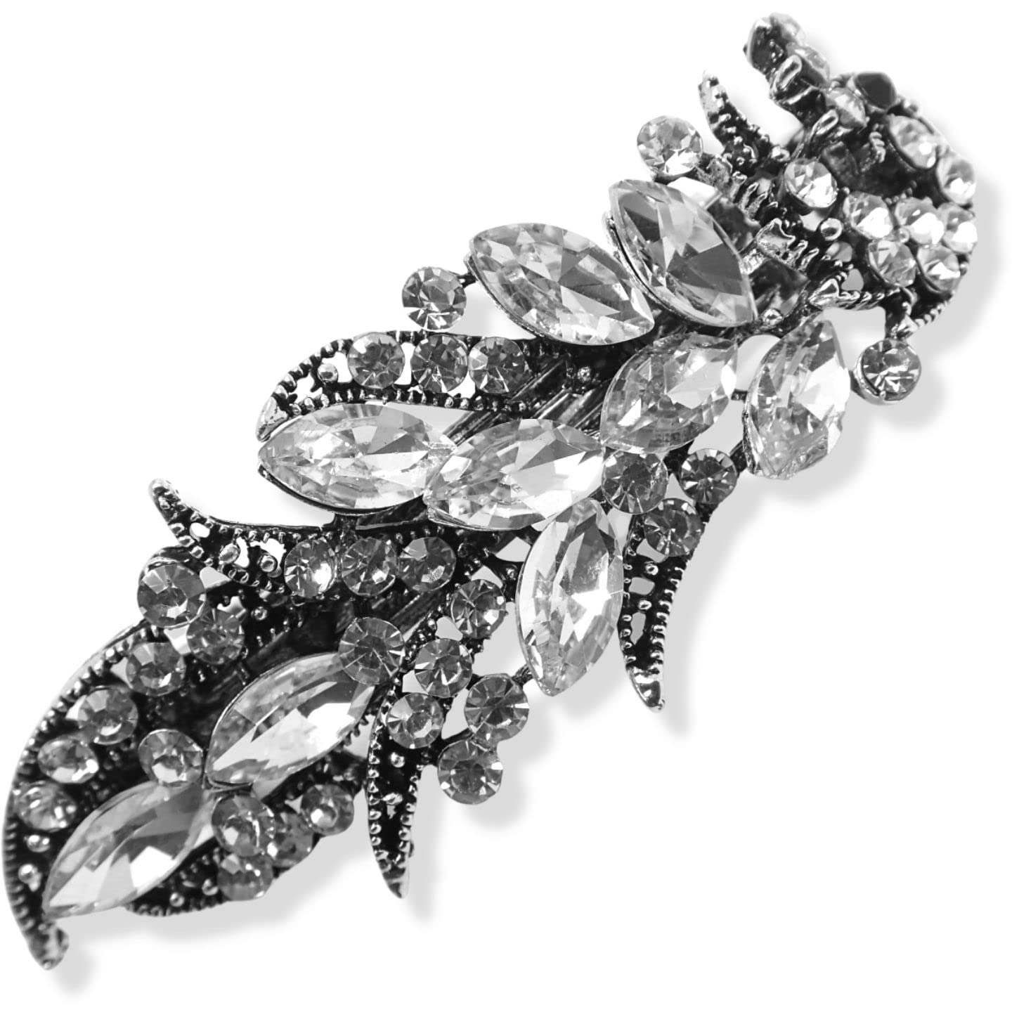 Topkids Accessories Vintage Hair Barrettes for Women, Flower Hair Clip, Hair Accessories for Women, Diamante Hair Clips for Women, Bridal Hair Accessories, Hair Clips Women (Crystal Leaf)